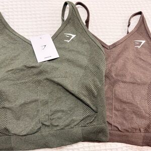 Gymshark Seamless Midi Tanks (2) Olive and Cocoa